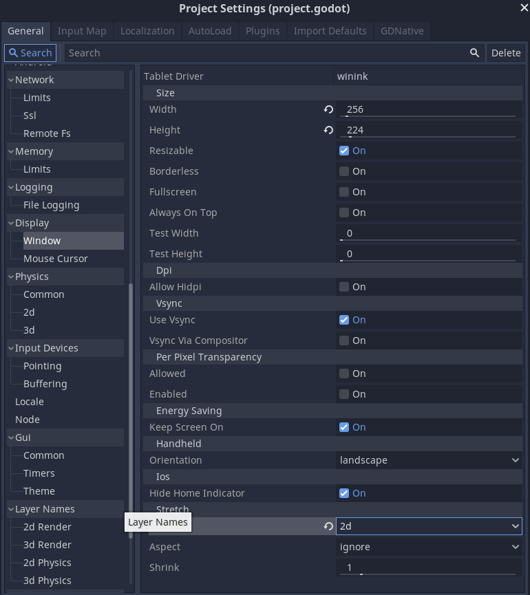 Window Display Settings - Setting resolution and stretch mode
