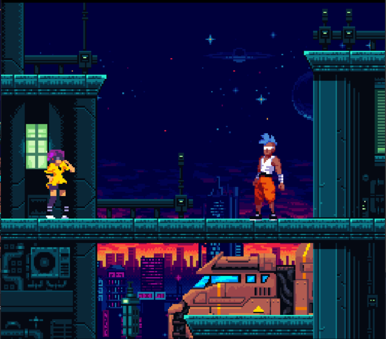 Screenshot of a scene for a platformer-style game made with free asset packs